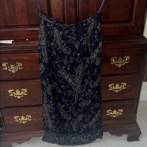Talbots 100% silk vintage Navy Blue Paisley Slip skirt maxi long